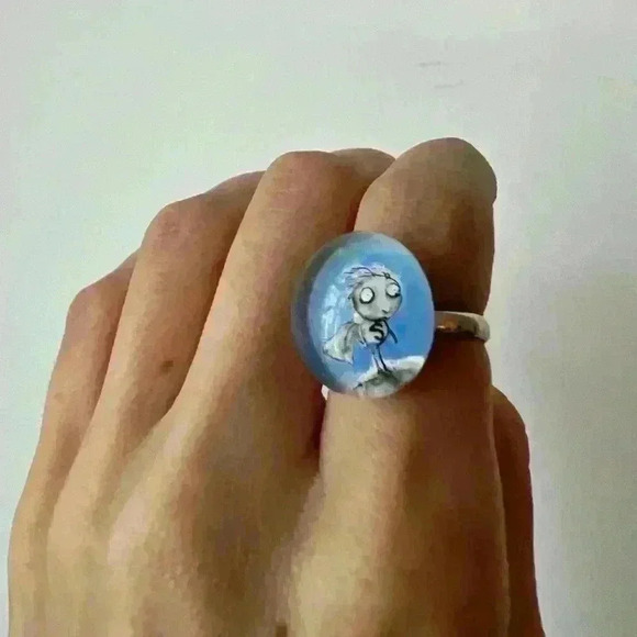 Tim Burton Exhibition Y2K Handmade Stain Boy Silver Adjustable Ring Emo Retro - Picture 3 of 7